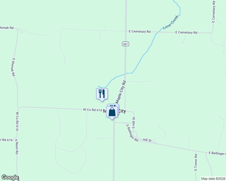 map of restaurants, bars, coffee shops, grocery stores, and more near 8366-8562 S Maple City Rd in Maple City