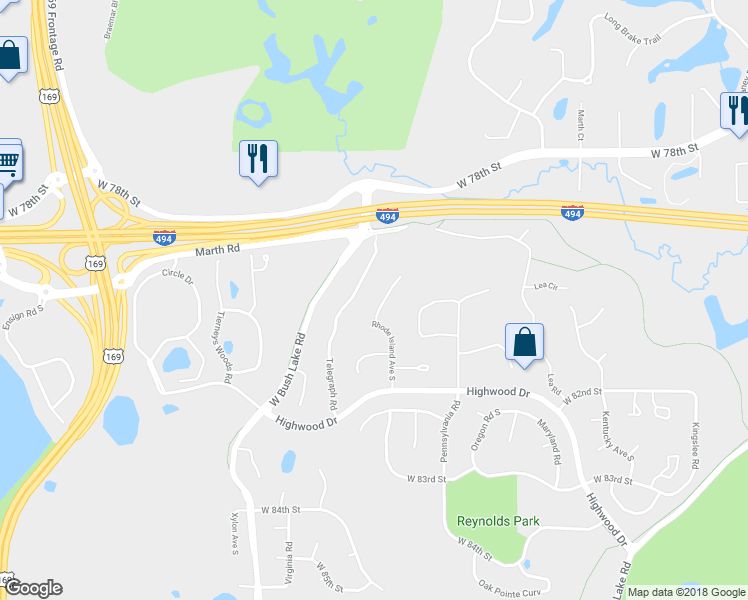 map of restaurants, bars, coffee shops, grocery stores, and more near 7942 Rhode Island Circle in Minneapolis