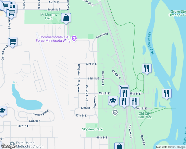 map of restaurants, bars, coffee shops, grocery stores, and more near 6373 Dawn Way in Inver Grove Heights