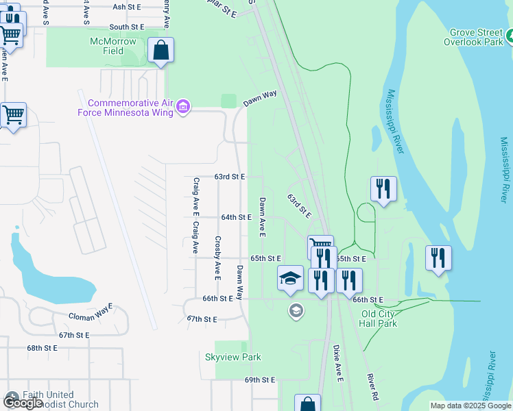 map of restaurants, bars, coffee shops, grocery stores, and more near 6367 Dawn Avenue East in Inver Grove Heights