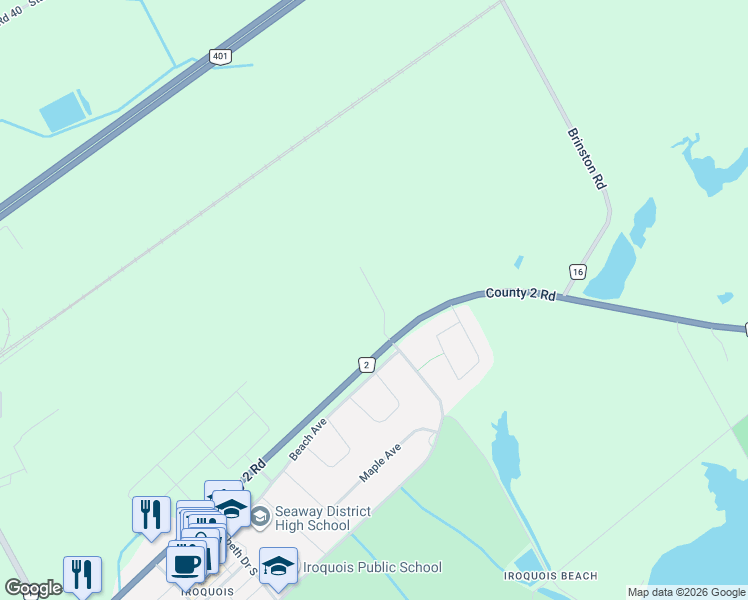 map of restaurants, bars, coffee shops, grocery stores, and more near 9 Grove Street in Iroquois