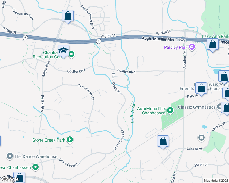 map of restaurants, bars, coffee shops, grocery stores, and more near 8080 Stone Creek Drive in Chanhassen