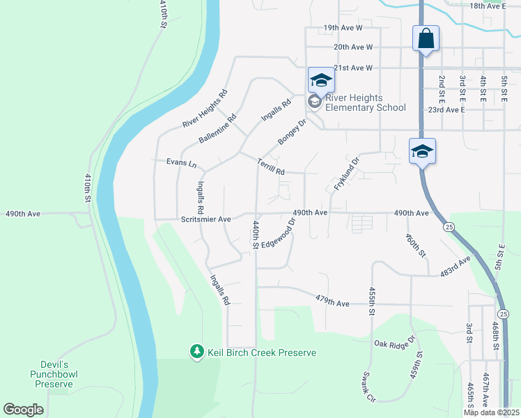 map of restaurants, bars, coffee shops, grocery stores, and more near 2722 Bongey Drive in Menomonie
