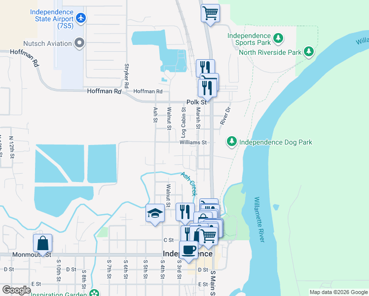map of restaurants, bars, coffee shops, grocery stores, and more near 456 Log Cabin Street in Independence