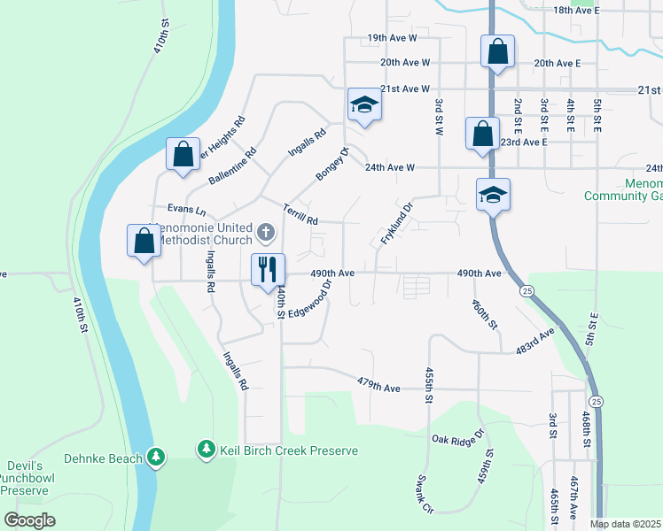 map of restaurants, bars, coffee shops, grocery stores, and more near in Menomonie