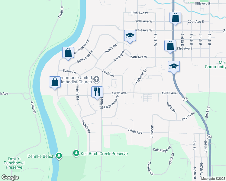 map of restaurants, bars, coffee shops, grocery stores, and more near in Menomonie