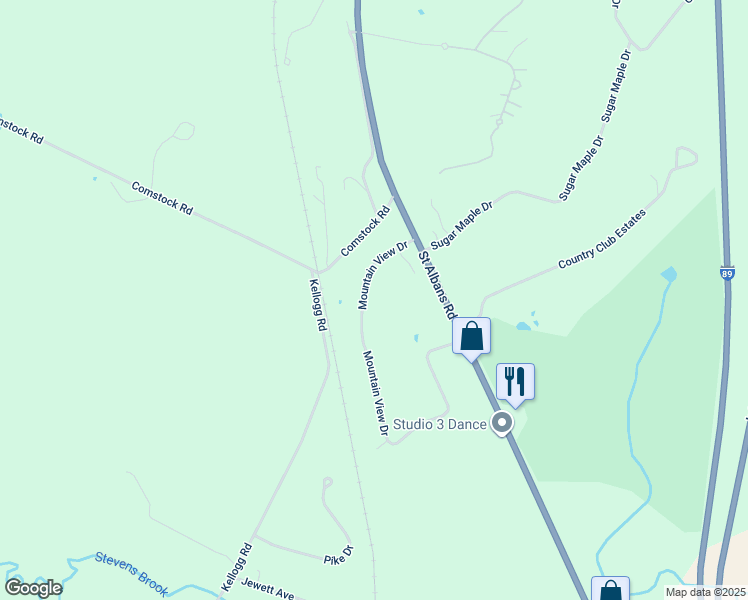 map of restaurants, bars, coffee shops, grocery stores, and more near 39 Mountain View Drive in Swanton