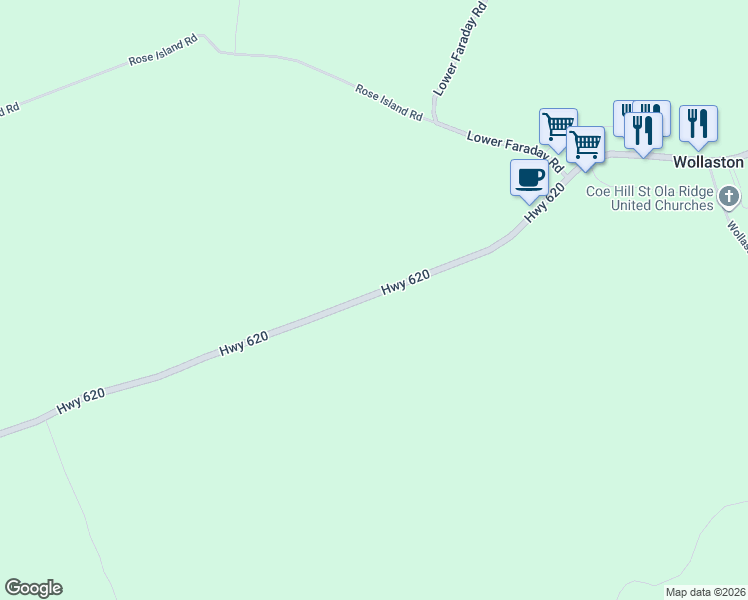 map of restaurants, bars, coffee shops, grocery stores, and more near Highway 620 in Hastings County