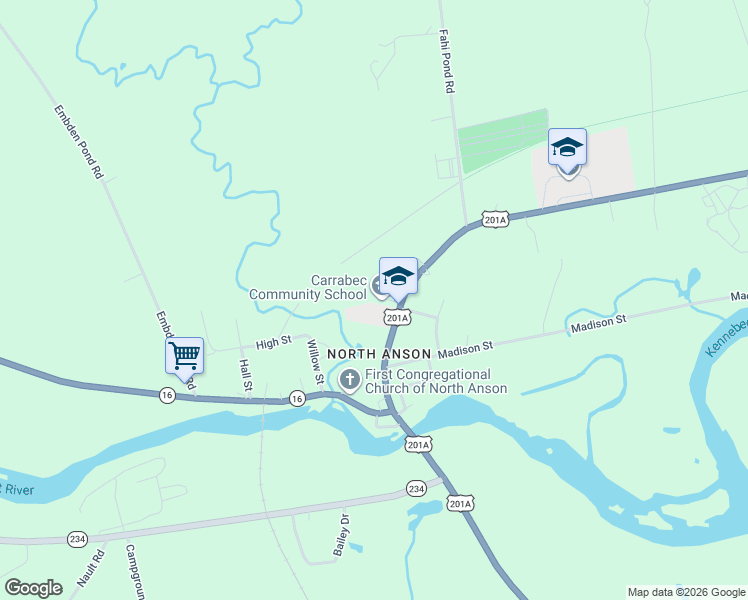 map of restaurants, bars, coffee shops, grocery stores, and more near 46 North Main Street in Anson