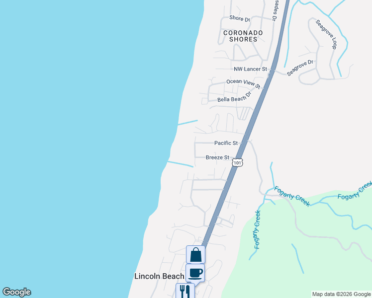 map of restaurants, bars, coffee shops, grocery stores, and more near 4665 Lincoln Avenue in Depoe Bay