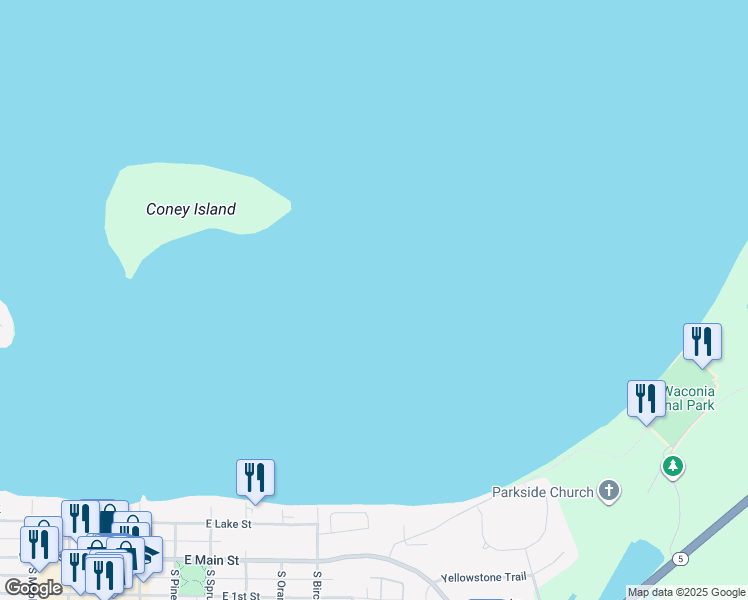 map of restaurants, bars, coffee shops, grocery stores, and more near 820 Old Beach Road in Waconia