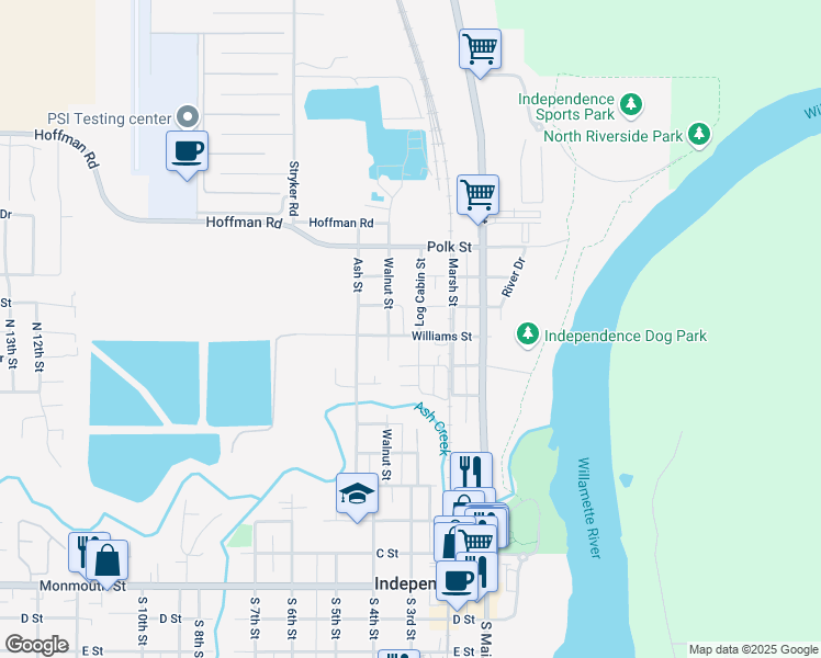 map of restaurants, bars, coffee shops, grocery stores, and more near 632 Log Cabin Street in Independence