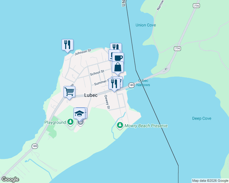 map of restaurants, bars, coffee shops, grocery stores, and more near in Lubec