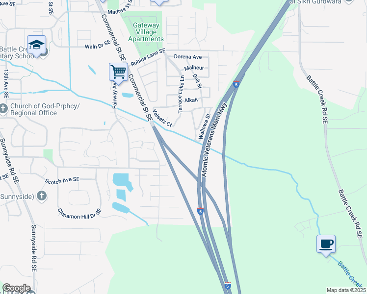 map of restaurants, bars, coffee shops, grocery stores, and more near Wallowa St in Salem