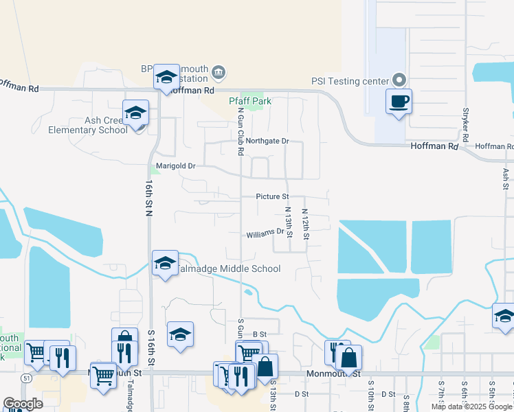 map of restaurants, bars, coffee shops, grocery stores, and more near 1385 Picture Street in Independence