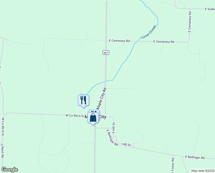 map of restaurants, bars, coffee shops, grocery stores, and more near 8293-8311 South Maple City Road in Maple City
