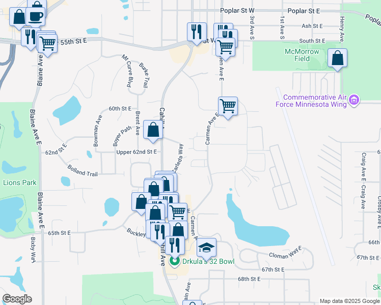 map of restaurants, bars, coffee shops, grocery stores, and more near 6169 Carmen Avenue East in Inver Grove Heights