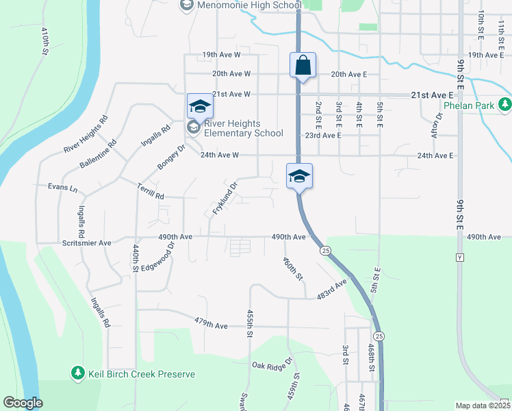 map of restaurants, bars, coffee shops, grocery stores, and more near 310 Micheels Lane in Menomonie
