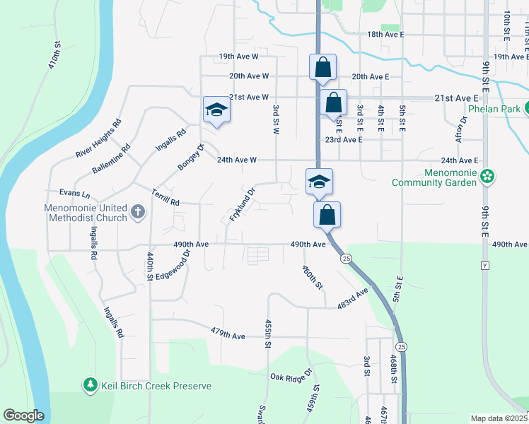 map of restaurants, bars, coffee shops, grocery stores, and more near 320 Micheels Lane in Menomonie
