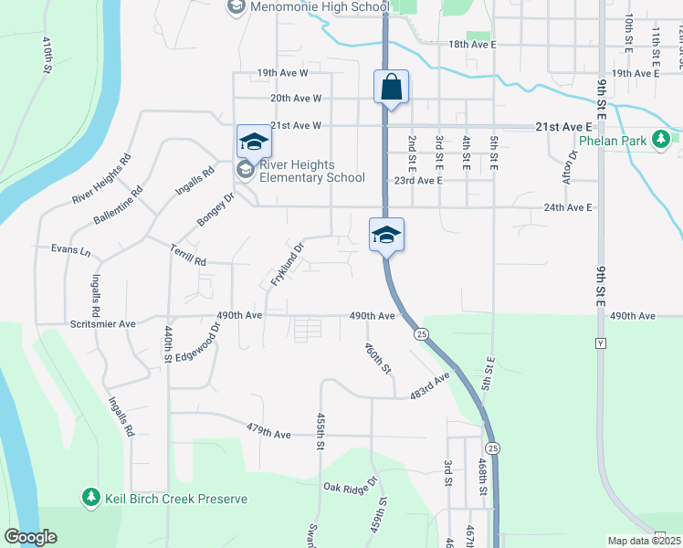 map of restaurants, bars, coffee shops, grocery stores, and more near 310 Micheels Lane in Menomonie