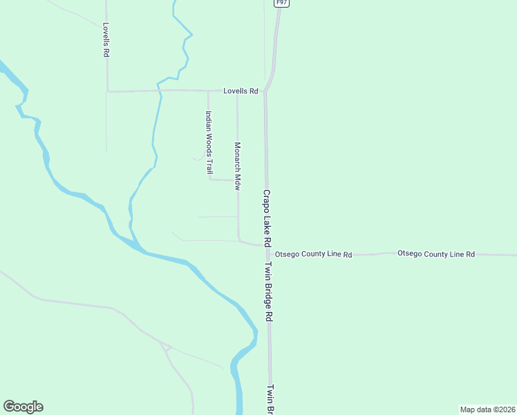 map of restaurants, bars, coffee shops, grocery stores, and more near Monarch Meadow in Grayling