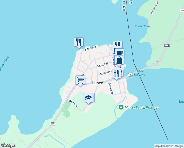 map of restaurants, bars, coffee shops, grocery stores, and more near 9 Hamilton St in Lubec