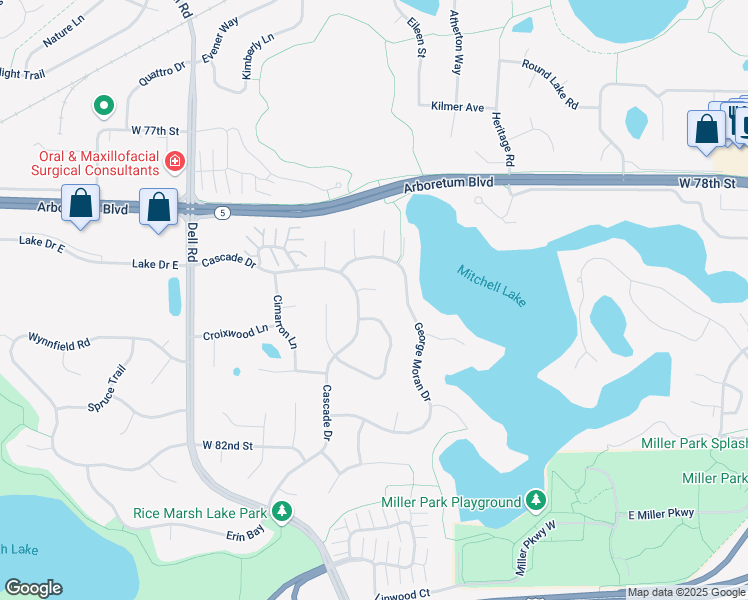 map of restaurants, bars, coffee shops, grocery stores, and more near 17682 Steading Road in Eden Prairie