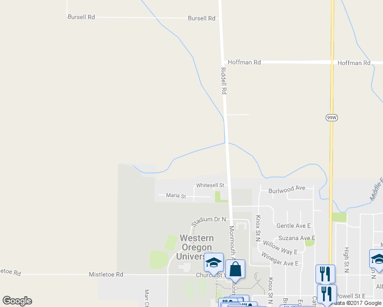 map of restaurants, bars, coffee shops, grocery stores, and more near 5235 Riddell Road in Monmouth