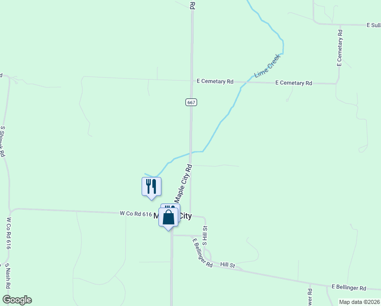 map of restaurants, bars, coffee shops, grocery stores, and more near 8293 South Maple City Road in Maple City