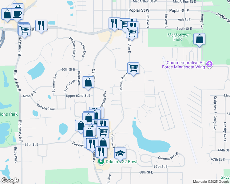 map of restaurants, bars, coffee shops, grocery stores, and more near 6169 Carmen Avenue East in Inver Grove Heights