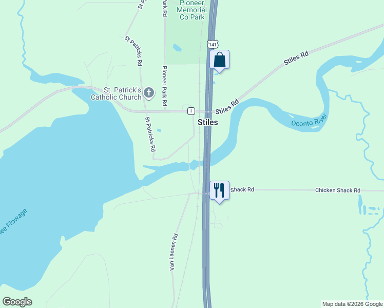 map of restaurants, bars, coffee shops, grocery stores, and more near 5170 Van Laenen Road in Lena
