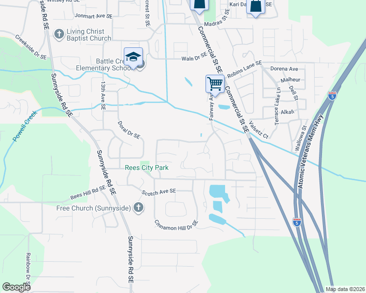 map of restaurants, bars, coffee shops, grocery stores, and more near 6504 Huntington Circle Southeast in Salem