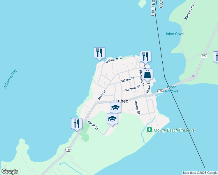 map of restaurants, bars, coffee shops, grocery stores, and more near 9 Hamilton Street in Lubec
