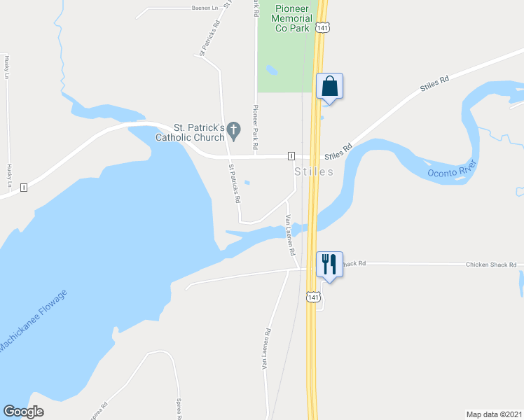 map of restaurants, bars, coffee shops, grocery stores, and more near 5830 Saint Patricks Road in Lena
