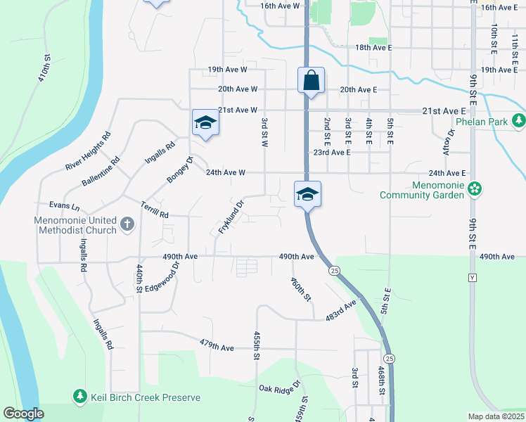 map of restaurants, bars, coffee shops, grocery stores, and more near 310 Micheels Lane in Menomonie