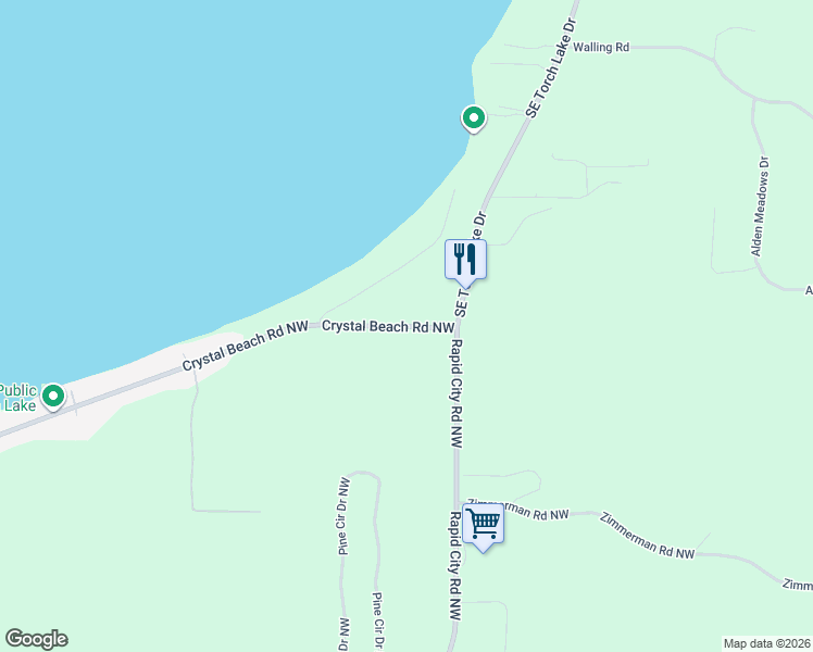 map of restaurants, bars, coffee shops, grocery stores, and more near 5153 Crystal Beach Road Northwest in Rapid City