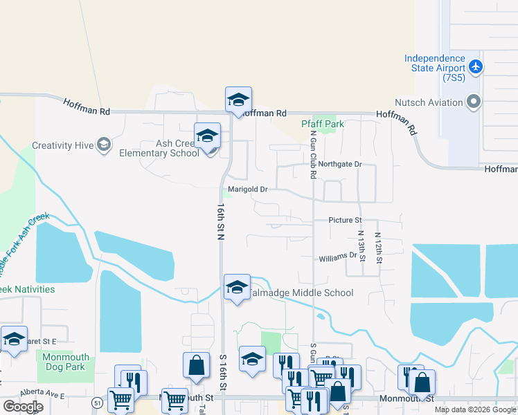 map of restaurants, bars, coffee shops, grocery stores, and more near 675 White Oak Circle in Independence