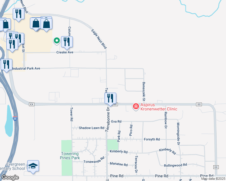 map of restaurants, bars, coffee shops, grocery stores, and more near 1810 County Highway XX in Rothschild