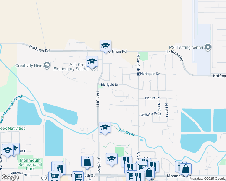 map of restaurants, bars, coffee shops, grocery stores, and more near 1983 Laurel Ridge Street in Monmouth