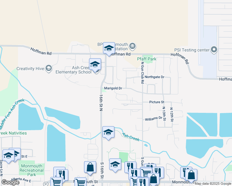 map of restaurants, bars, coffee shops, grocery stores, and more near 1995 Laurel Ridge Street in Monmouth