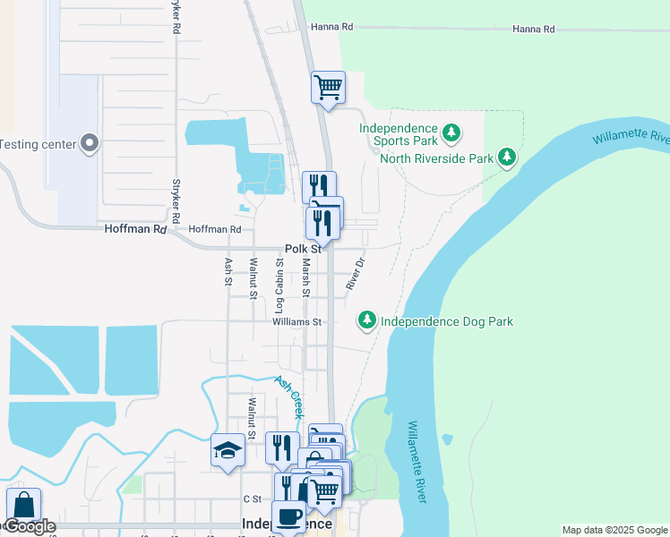map of restaurants, bars, coffee shops, grocery stores, and more near 86 Boatlanding Street in Independence