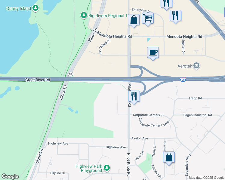 map of restaurants, bars, coffee shops, grocery stores, and more near 2600 Eagan Woods Drive in Eagan