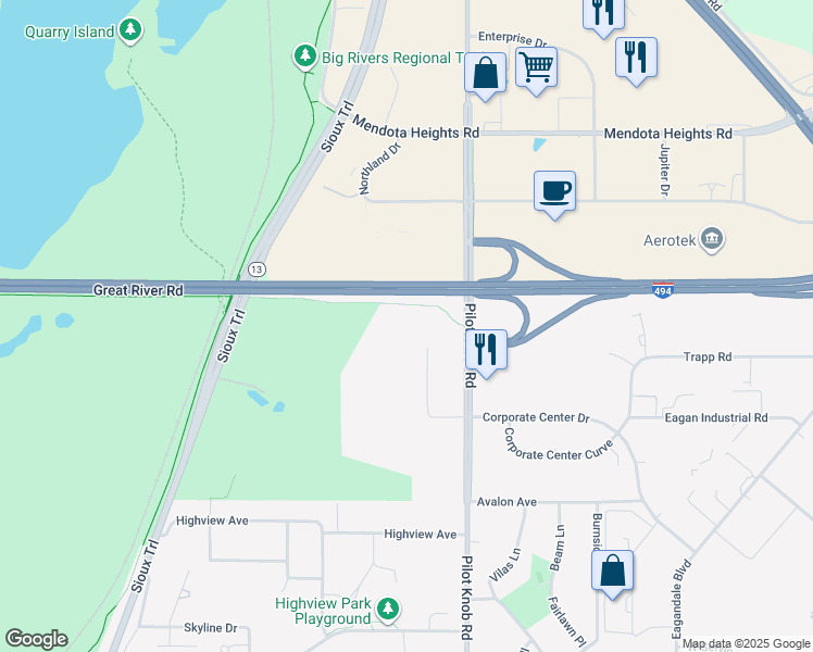 map of restaurants, bars, coffee shops, grocery stores, and more near 2600 Eagan Woods Drive in Eagan