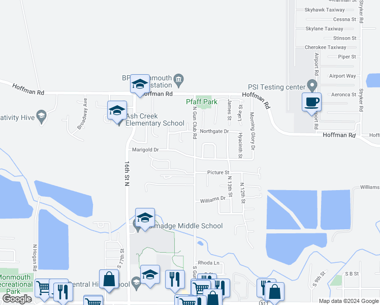 map of restaurants, bars, coffee shops, grocery stores, and more near 1420 Marigold Drive in Independence