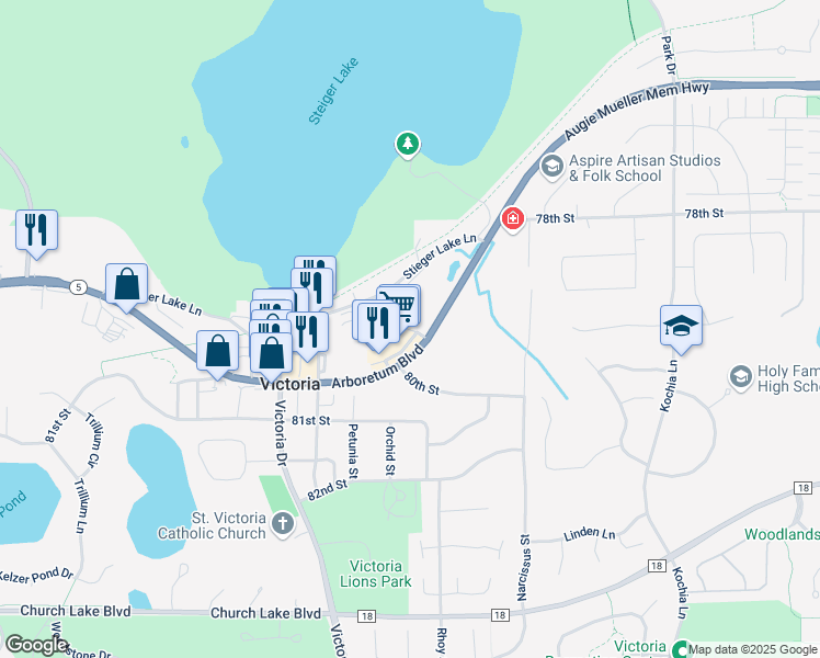 map of restaurants, bars, coffee shops, grocery stores, and more near 1625 Commercial Avenue in Victoria