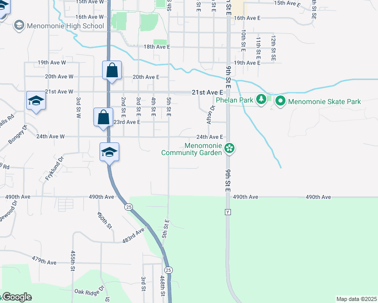 map of restaurants, bars, coffee shops, grocery stores, and more near 539 Woodridge Court in Menomonie