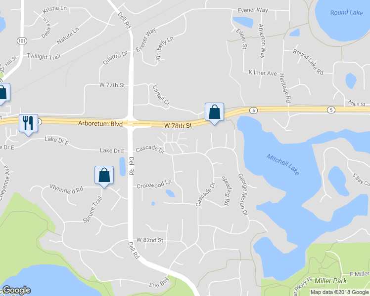 map of restaurants, bars, coffee shops, grocery stores, and more near 18123 Settlers Way in Eden Prairie
