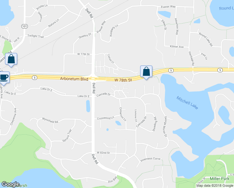 map of restaurants, bars, coffee shops, grocery stores, and more near 18179 Settlers Way in Eden Prairie