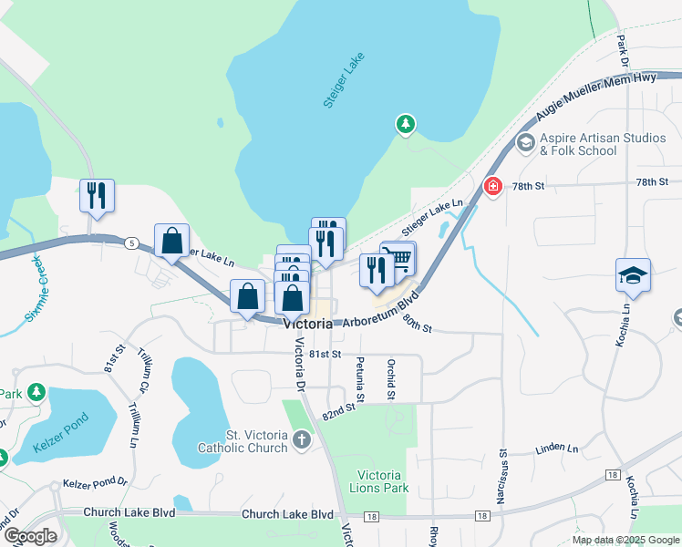 map of restaurants, bars, coffee shops, grocery stores, and more near in Victoria