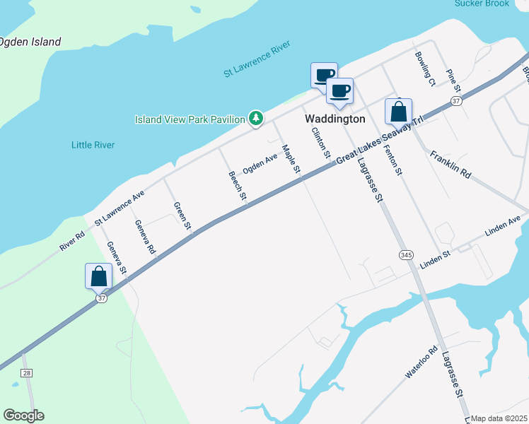 map of restaurants, bars, coffee shops, grocery stores, and more near 64 Lincoln Ave in Waddington
